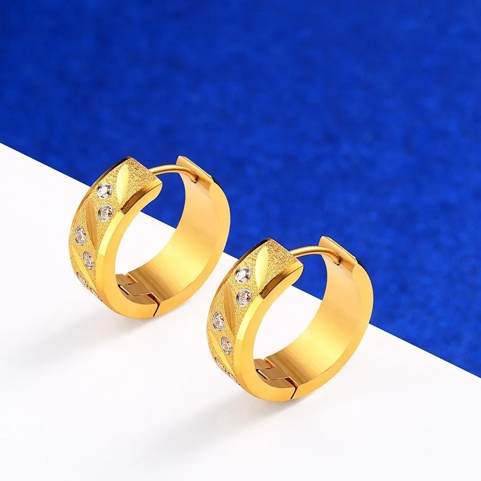 RIR Fashion1 пара из нержавеющей стали круглые стразы золотой обруч серьги обуви для Для женщин Cz камень