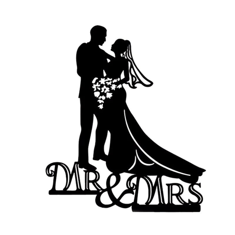Новый Mr Mrs Свадебные украшения торт Топпер акриловый Черный Романтический