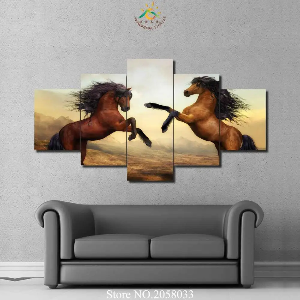 

3-4-5 Pieces Two Dancing Horses Modern Wall Art Painting Home Decor Wall Picture on Canvas Prints Painting Modern Wall Art Artw