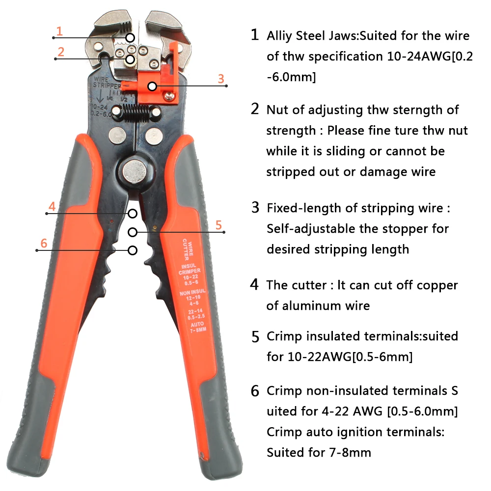 HS D1 D4 AWG24 10 0 2 6.0mm2 3 в 1 многофункциональные автоматические плоскогубцы для