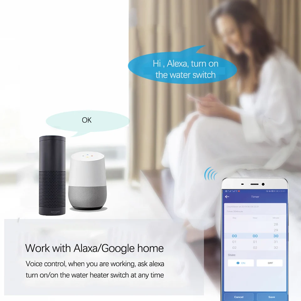 ЕС Wifi переключатель водонагревателя бойлер таймеры Сенсорная панель приложение дистанционное управление Голосовое управление Alexa google home ewelink APP