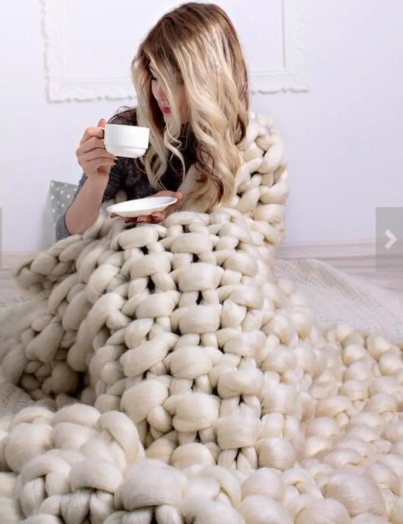 Модное плотное вязаное одеяло ручной работы из толстой пряжи объемное теплое