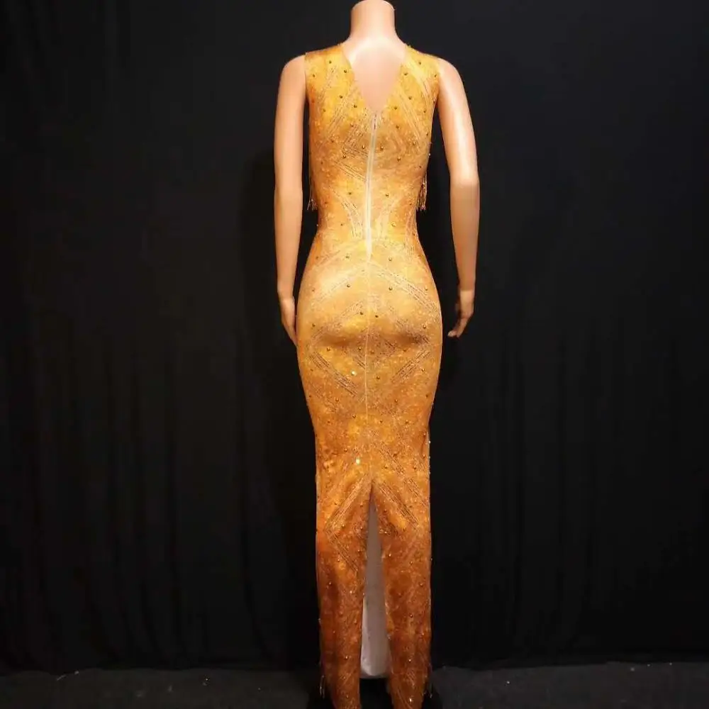 Женский для певицы сцены костюм Для женщин сценический золотой нитью