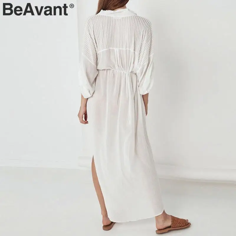 Женское платье рубашка BeAvant белое хлопковое Пляжное со шнуровкой|Женские платья|