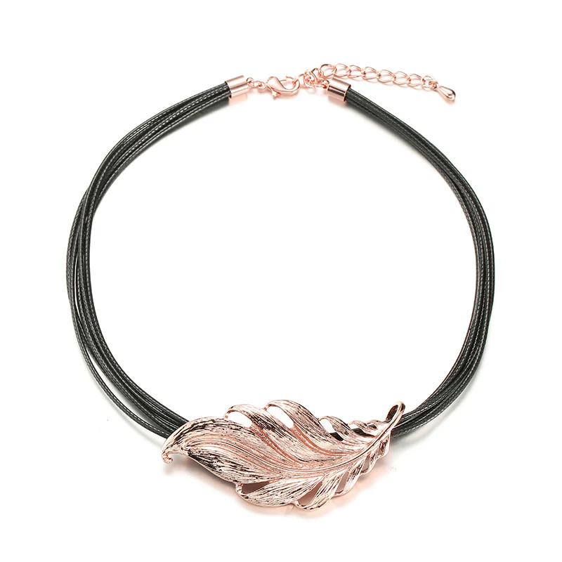 Rose Gold Массивное колье-чокер для женщин большой металлический кулон в виде листа с многослойной цепочкой винтажное ожерелье золотые ювелирные изделия подарок для вечерние - Окраска металла: Rose Gold