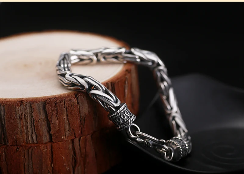 Real Solid Pure 925 Sterling Silver Peace Lines Bracelet 2 Size for Lovers Corsair Jewelleries Vintage Punk Thai Silver Men Lady