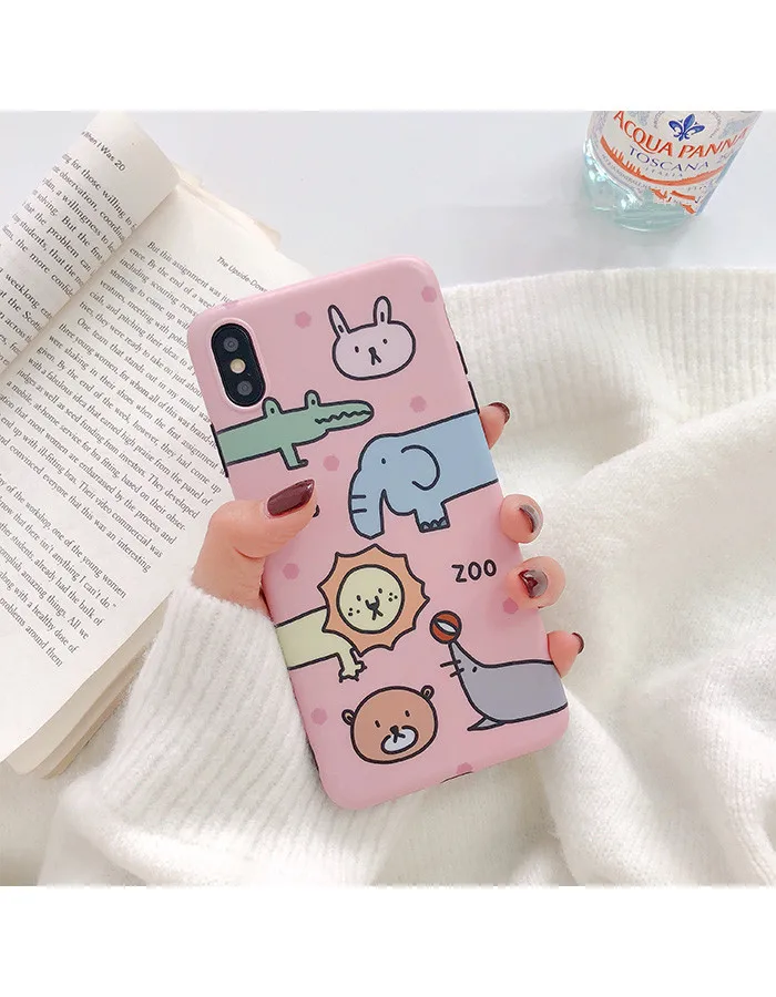 Подходящие Чехлы для iphone 6 6s розовый zoo мультфильм X XS XR милые животные пара