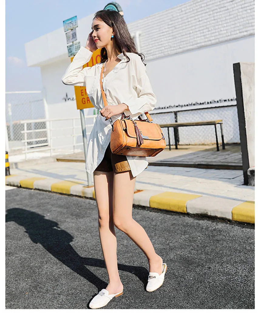 Zipper Crossbody Bags For Women New Vintage Ladies Leather Handbags Women Bags Designer Tassel Shoulder Bag Female