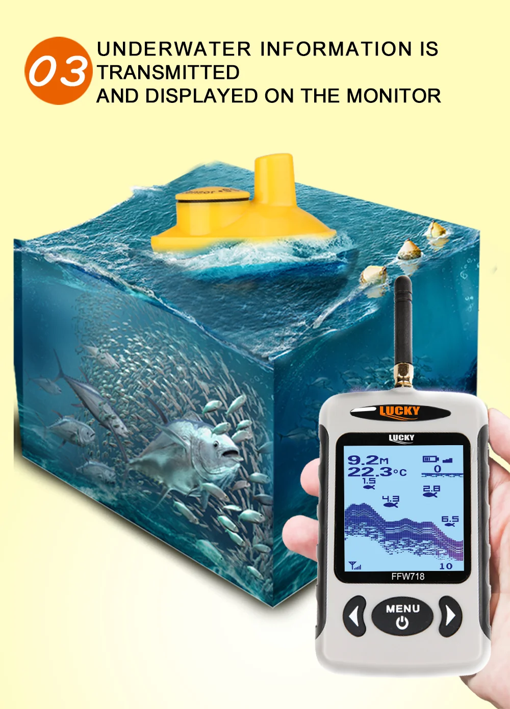 Локация рыбы эхолот lucky ffw718 беспроводной локатор эхолот findfish портативный более глубокий эхолот мониторинг льда LureFishing
