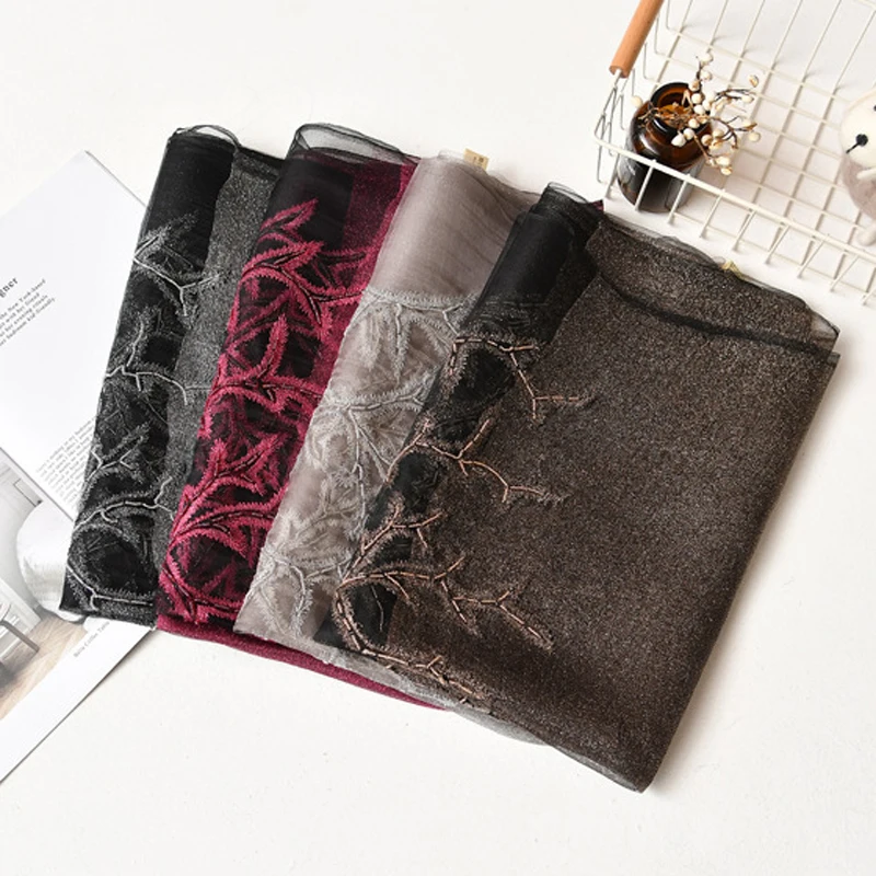Элегантный женский натуральный шелковый шарф с вышивкой бисером шарфы женские шали и палантины золотые серебряные шелковые нити блестящие пляжные палантины