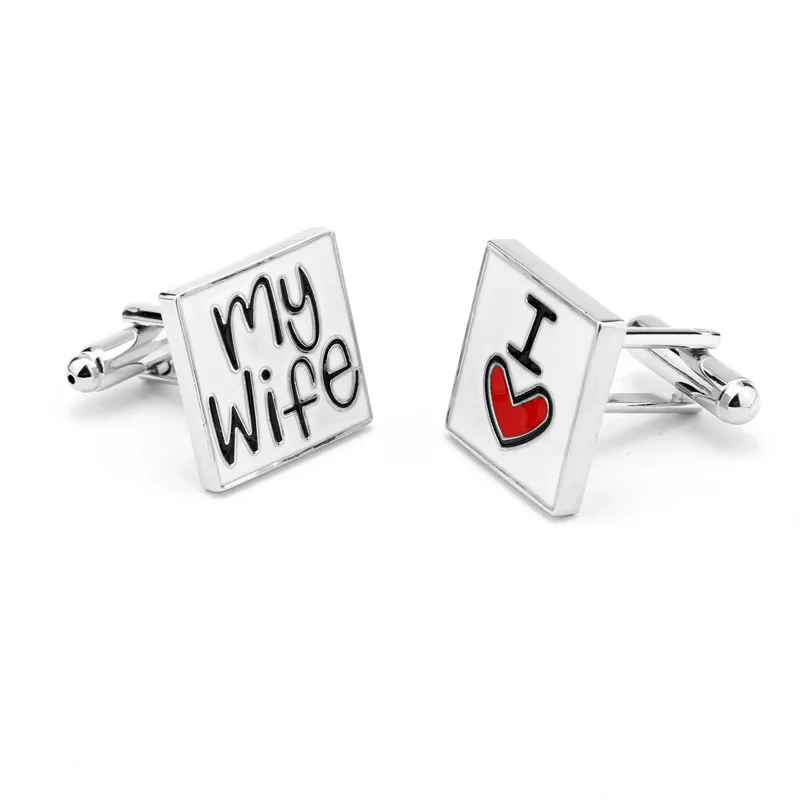 Fashion Men's Cufflinks Squre Shaped I Love My Wife Wedding Party Suit Gift For Men Husband Boyfriend | Украшения и