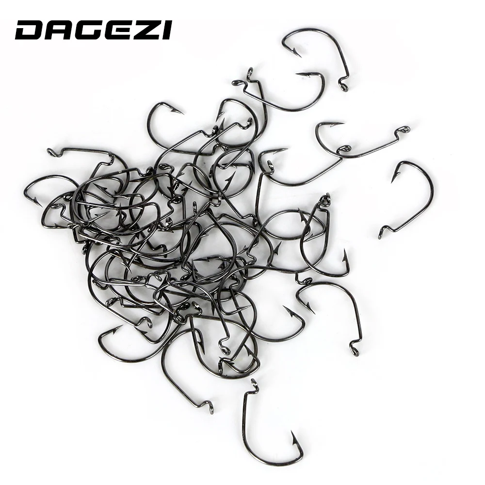 DAGEZI 50 шт./лот#8 рыболовный крючок гранк рыболовный крючок мягкий крючок под червя черный цвет джиг Большой Крючок для ловли нахлыстом