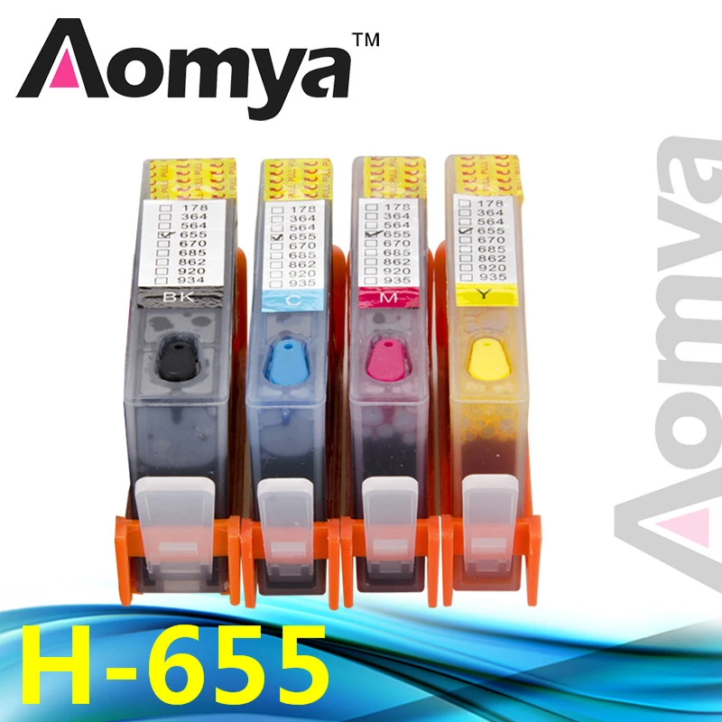 Aomya 4 шт многоразовый картридж Замена для HP 655 с ARC чипами deskjet 3525 5525 4615 4625 4525 6520 6525 6625