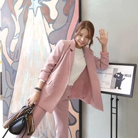 two piece set female new style was thin double breasted temperament pink small suit ol jacket casual elegant nine pants