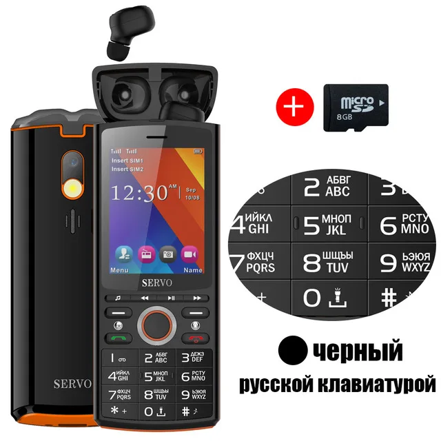 SERVO R25 2,8 дюймов lcd мобильный телефон с Bluetooth 5,0 TWS беспроводные наушники две sim-карты 6000 мАч большой аккумулятор внешний аккумулятор - Цвет: Black RU Keybo N 8G