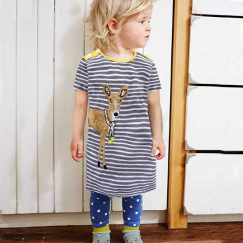 Baby Girls Dress Summer 2018 Kids Dresses for Clothes Striped Animal Appliques Christmas Princess Children Clothing | Детская одежда и