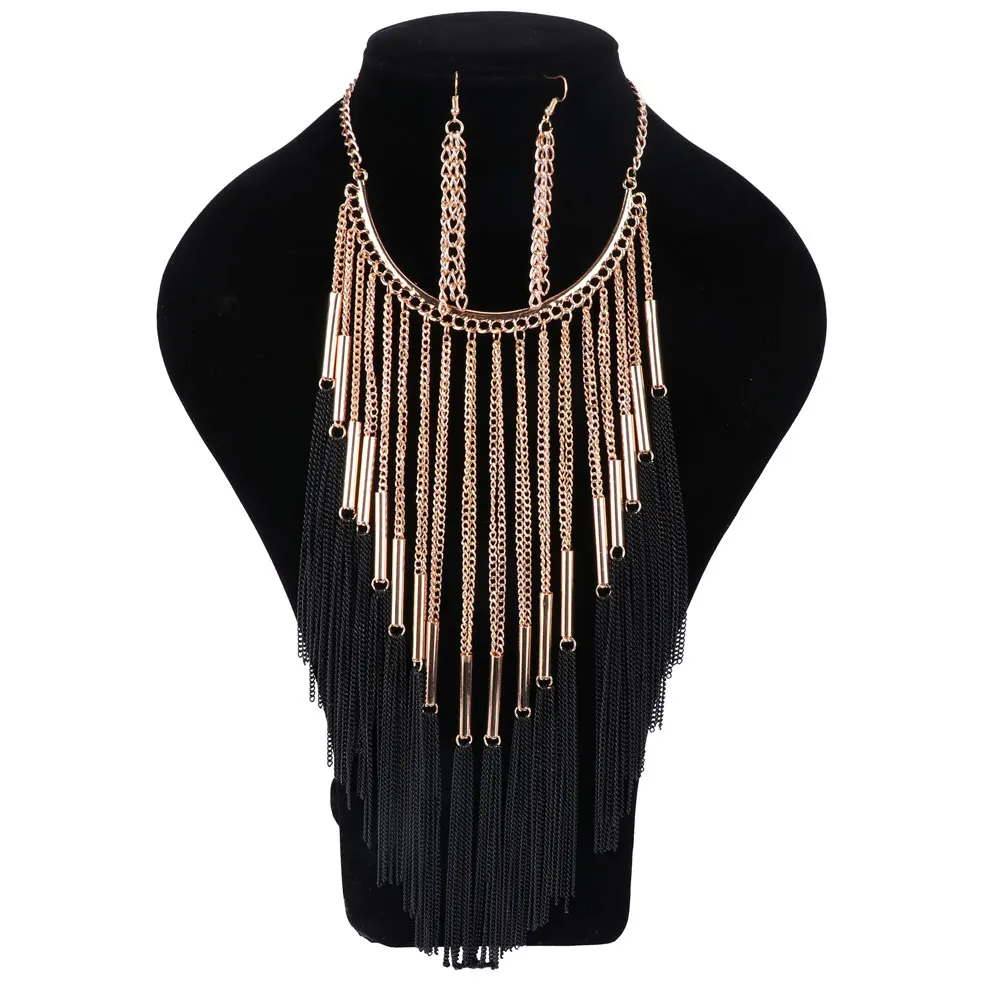 Женская Золотая цепочка с кисточками ожерелья и подвески серьги длинное