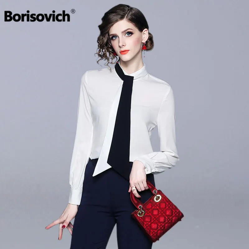 Женская Офисная рубашка Borisovich элегантная белая с воротником стойкой