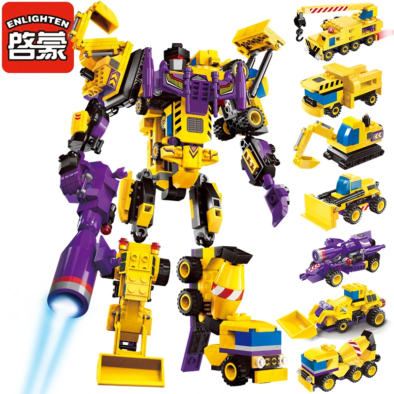 Развивающие строительные блоки игрушки робот трансформатор грузовик герой