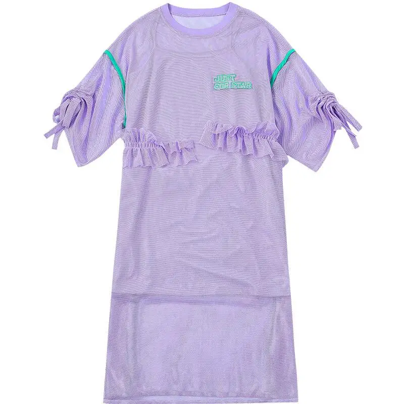 2019 New arrival half sleeve long dresses spring women letter embroidery gauze two pieces | Женская одежда