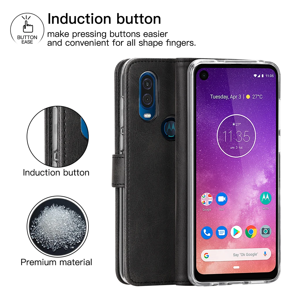 Роскошный чехол из натуральной кожи для Motorola Moto One Vision, откидной Чехол-кошелек с держателем для карт, простой чехол-подставка