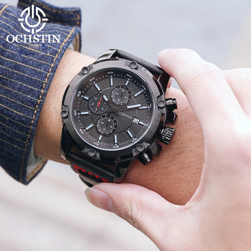 OCHSTIN 2018 новые роскошные Брендовые мужские модные спортивные часы с кожаным