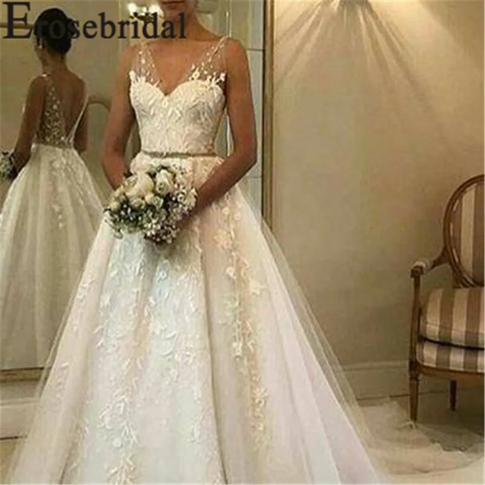 Женское свадебное платье с открытой спиной Erosebridal недорогое летнее v образным