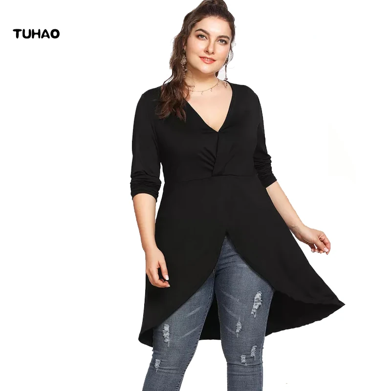 

TUHAO Plus Size 5XL 4XL 3XL Woman Spring Autumn Women Long Blouse Shirts Sexy Office Lady Casual Blouses Big Shirts Tops