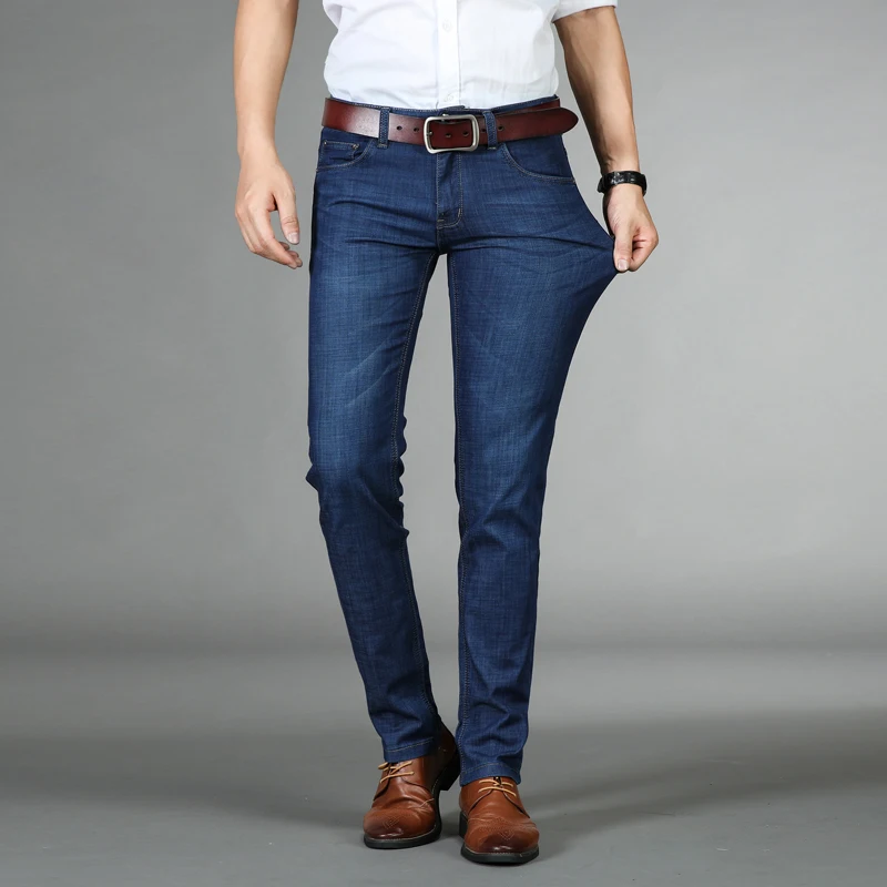 Мужские прямые джинсовые брюки KSTUN синие легкие эластичные джинсы летние