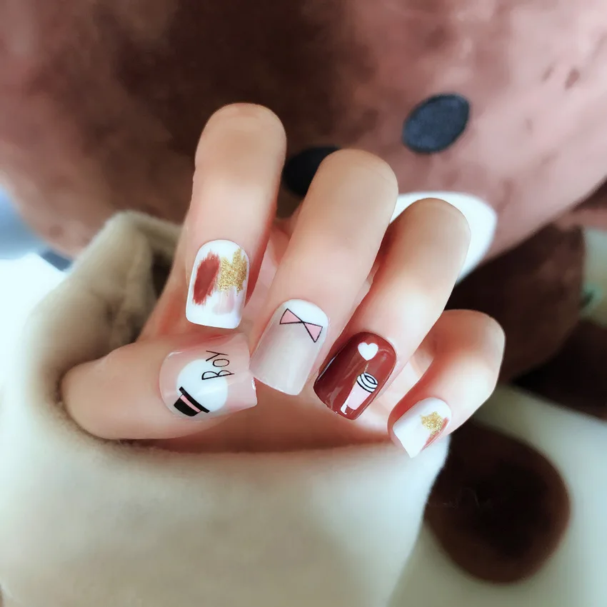 24 шт. Детские накладные ногти с милыми мультяшными дизайнами короткие кавайные