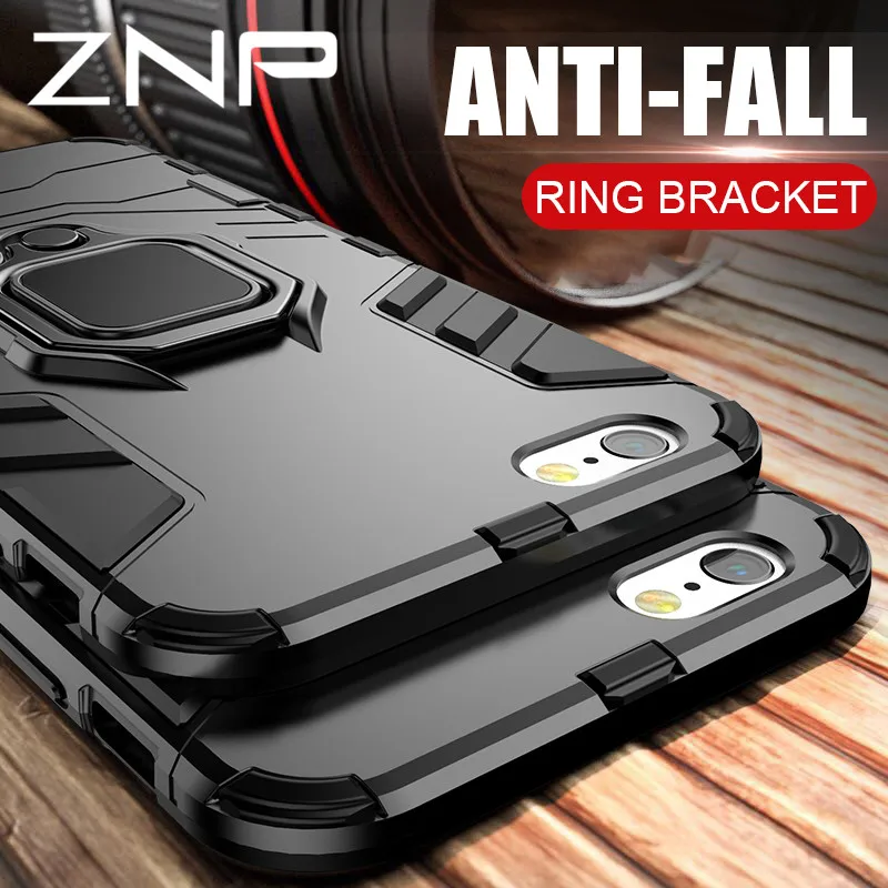 ZNP роскошный защитный чехол для телефона для iPhone X 7 8 6 6s Plus 5 5S SE полный противоударный чехол для iPhone 7 8 Plus X чехол с кольцом-держателем