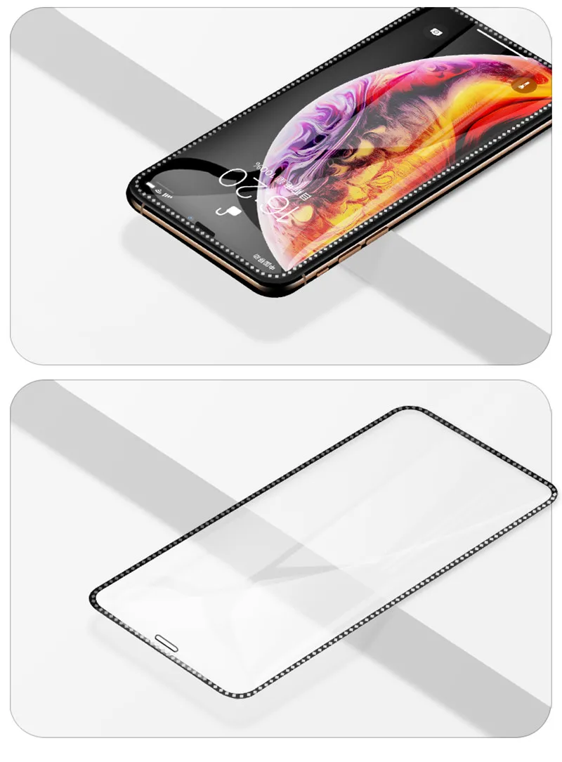 Алмазный протектор экрана стекло для iphone Xs Max Xr покрытие Полное покрытие экрана защитное закаленное стекло на iphone X Xs