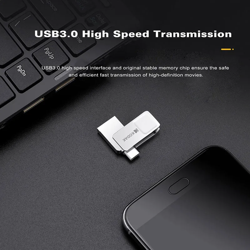 Оригинальный USB-флеш-накопитель Kodak USB3.1 с двумя интерфейсами металлический