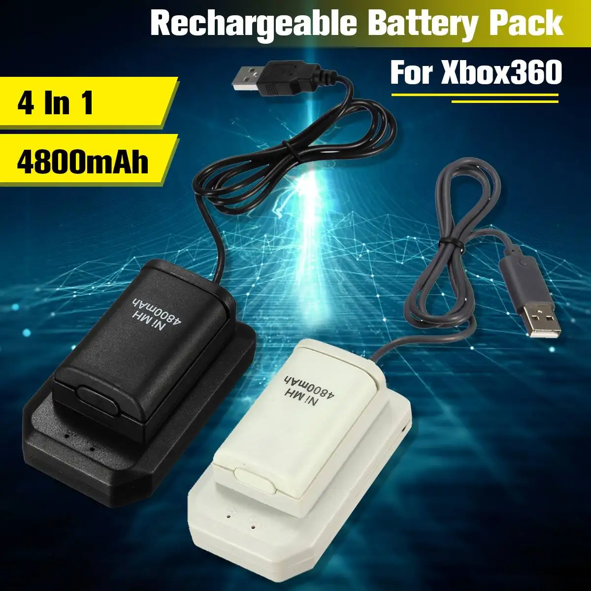 4800 мАч 4 в 1 перезаряжаемый аккумулятор+ зарядное устройство+ USB кабель зарядный комплект для Xbox 360 беспроводной контроллер батареи