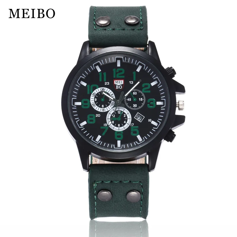 

Hot Sales Three Eyes Leather Watch Men Military Sports Quartz Wristwatch Relogio Masculino With Calendar