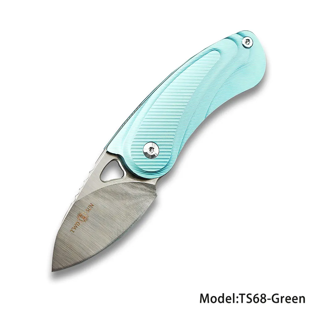 TS68-Green TwoSun мини M390 складной нож карманный нож Походный нож открытый инструмент для выживания EDC TC4 титановые быстрооткрывающиеся шариковые подшипники TS68 - Цвет: TS68-Green