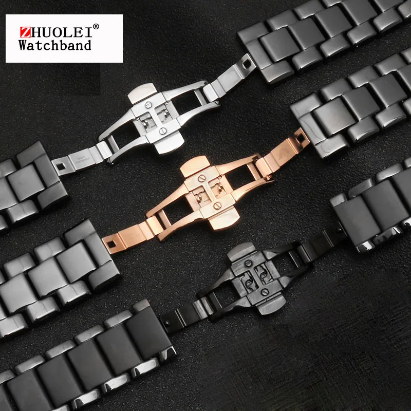high quality ceramics watchband for AR1451 AR1452 AR1400 AR1410 watch straps with stainless steel butterfly clasp 22mm 24mm