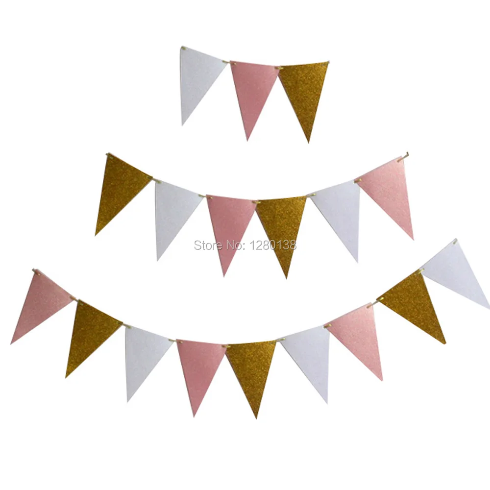 5 упаковок золотые розовые белые мерцающие бумажные флаги|bunting banner|paper flagsflag garland |