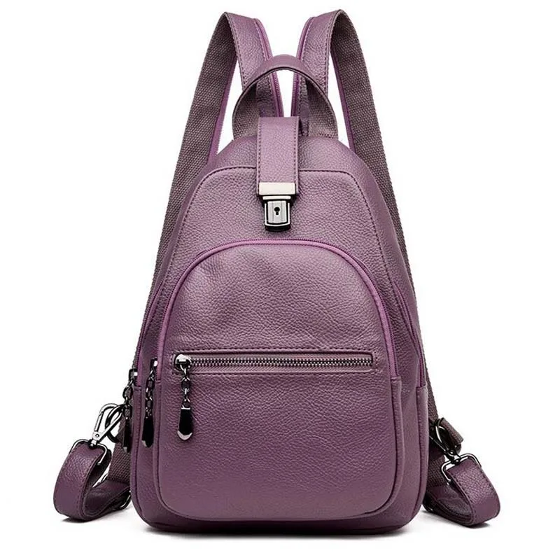 Кожаный рюкзак женский рюкзак школьный рюкзак Винтаж Путешествия Bagpack Sac Dos сумки на плечо для девочек Марка - Цвет: Фиолетовый