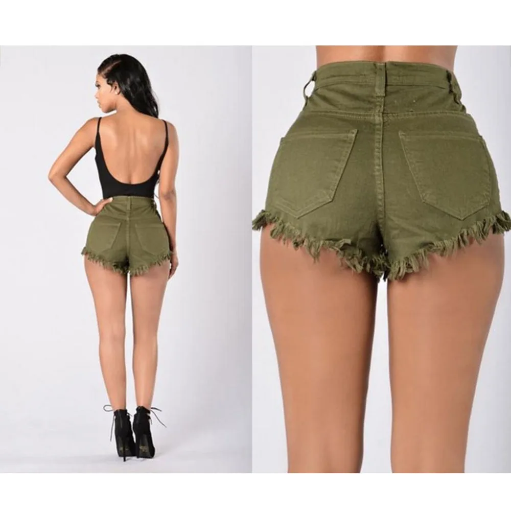 Summer high waist sexy women jean shorts ripped tassel fashion blusas femme bodycon denim casual skinny slim pocket short | Женская