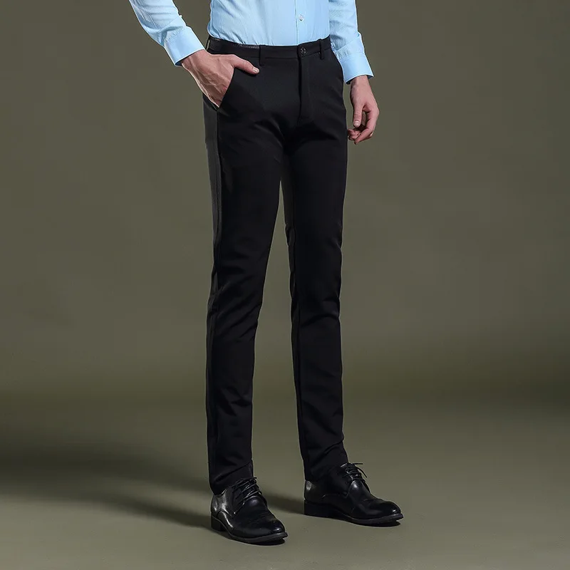 Для мужчин s Платье черного цвета брюки формальные Slim Fit Свадебные Мужские черные