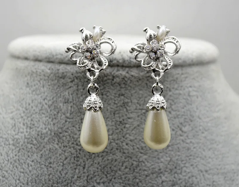 Ожерелье и серьги Свадебные из искусственного жемчуга цвета слоновой кости с