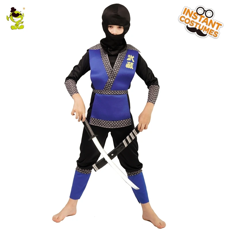 

Boy Ninja Costume Cosplay Child Blue Dragon Outfits Role Playing Kids Ninja Clothes Halloween Party Costumes