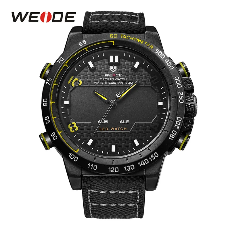 WH6102B-7C WEIDE Часы мужские LED Аналоговый двойной Дисплей сигнализации назад легкие спортивные Военное Дело часы большой циферблат Нержавеющая сталь ремешок кварцевые часы - Цвет: WH6102B-7C
