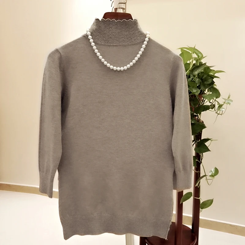 Женский трикотажный пуловер облегающий с длинным рукавом кашемировый 2019 |