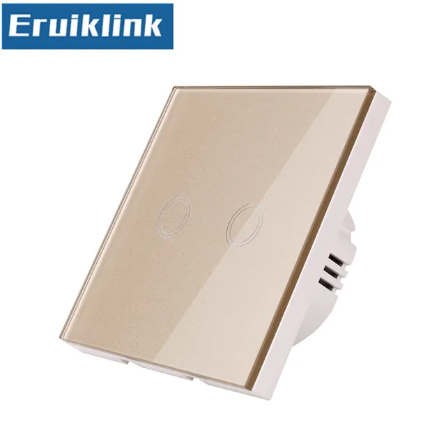 2gang Gold Switch ЕС/Великобритания Стандартный настенный выключатель, 1/2/3 местный 1 позиционный с украшением в виде кристаллов Стекло Панель сенсорный светильник выключатель не может быть с дистанционным управлением - Цвет: 2gang Gold Switch