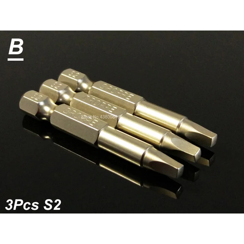 3Pcs S2 3 размера, набор из 3 шт., 50 мм, отвертка с квадратной головкой, биты 1/4 ''с шестигранным хвостовиком, магнитный Электрический драйвер, биты S1 S2 S3, ручные инструменты S2, сталь - Цвет: 3Pcs S2