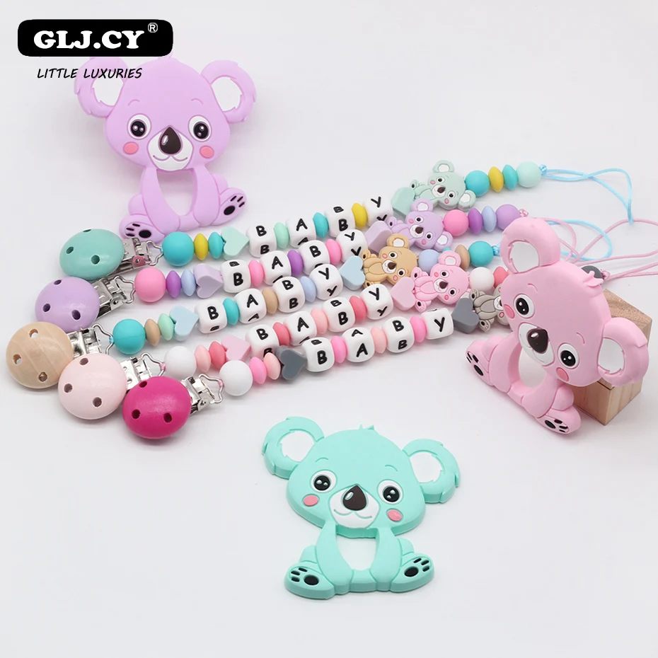 Персонализированные Имя DIY детские игрушки пустышка Клип держатель для сосок Милая соска клипы на цепи прорезывание зубов Коала Детские игрушки 0-12 месяцев