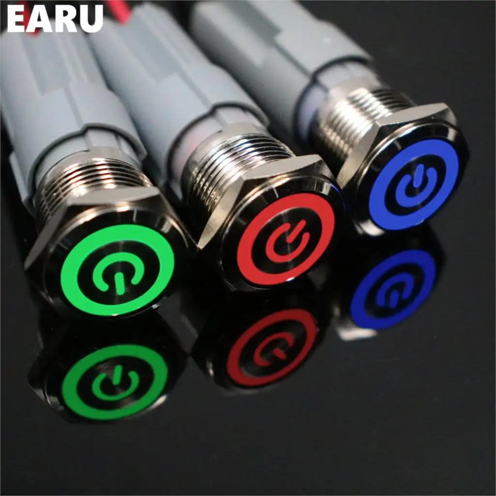 16mm Metal Push Button Switch LED Power Mark Locking Latching Fixing Self-reset Momentary 1NO 1NC Red Blue Yellow Green White |