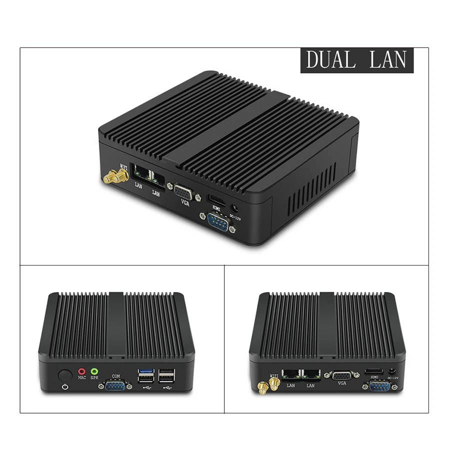 Безвентиляторный мини-ПК Celeron J1900 Dual LAN Windows 10 мини-компьютер 2 Gigabit Ethernet 2* COM Celeron N2810 WiFi HDMI VGA